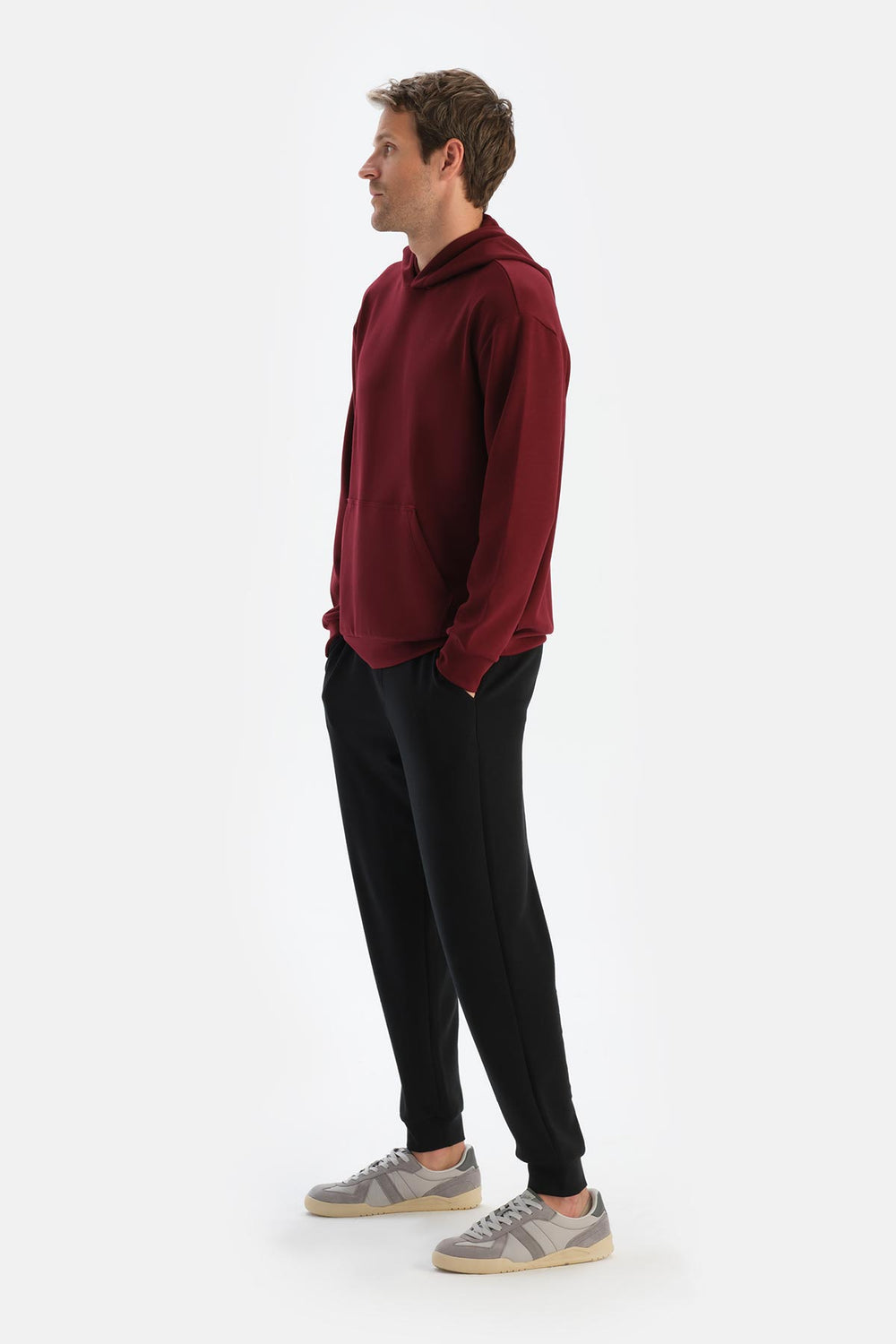 Bordo Erkek Modal Kapişonlu Sweatshırt