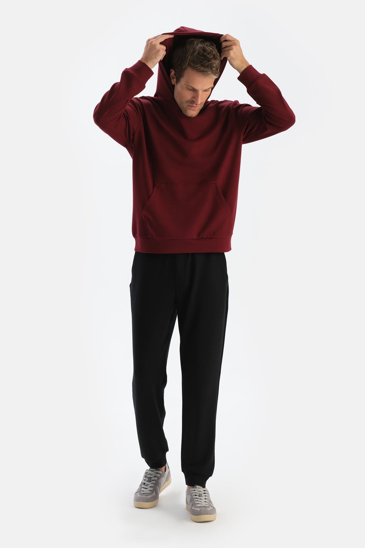Bordo Erkek Modal Kapişonlu Sweatshırt