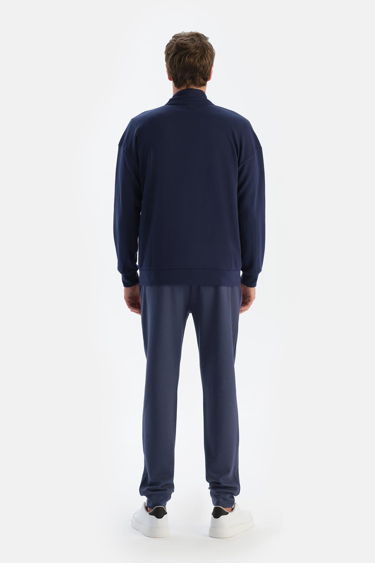 Lacivert Erkek Dik Yaka Fermuarlı Sweatshırt