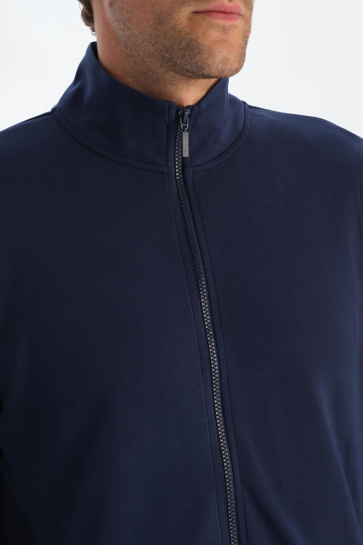 Lacivert Erkek Dik Yaka Fermuarlı Sweatshırt