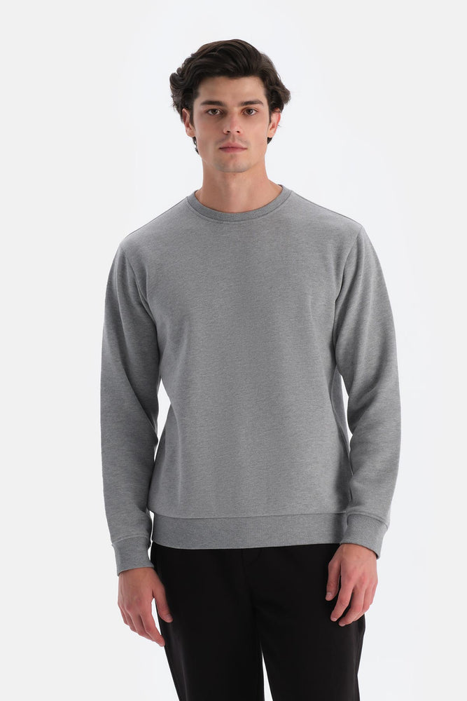 Gri Melanj Erkek Içi Şardonlu Sweatshırt