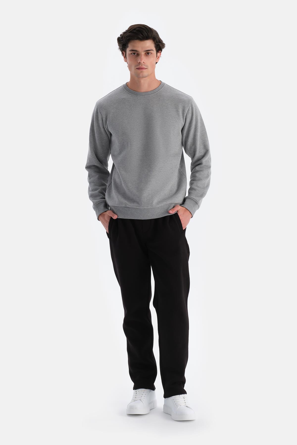 Gri Melanj Erkek Içi Şardonlu Sweatshırt