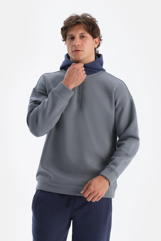 Indigo Erkek Kapişonlu Içi Şardonlu Sweatshırt