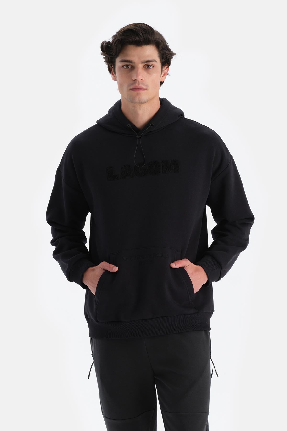 Siyah Erkek Içi Şardonlu Kapişonlu Sweatshırt
