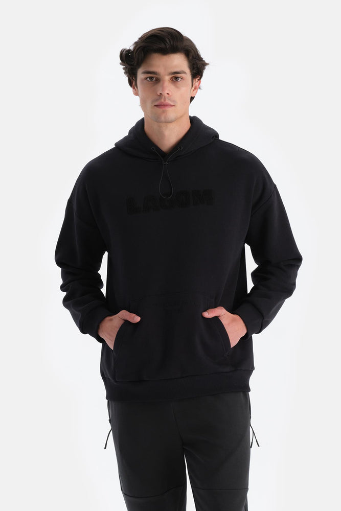 Siyah Erkek Içi Şardonlu Kapişonlu Sweatshırt