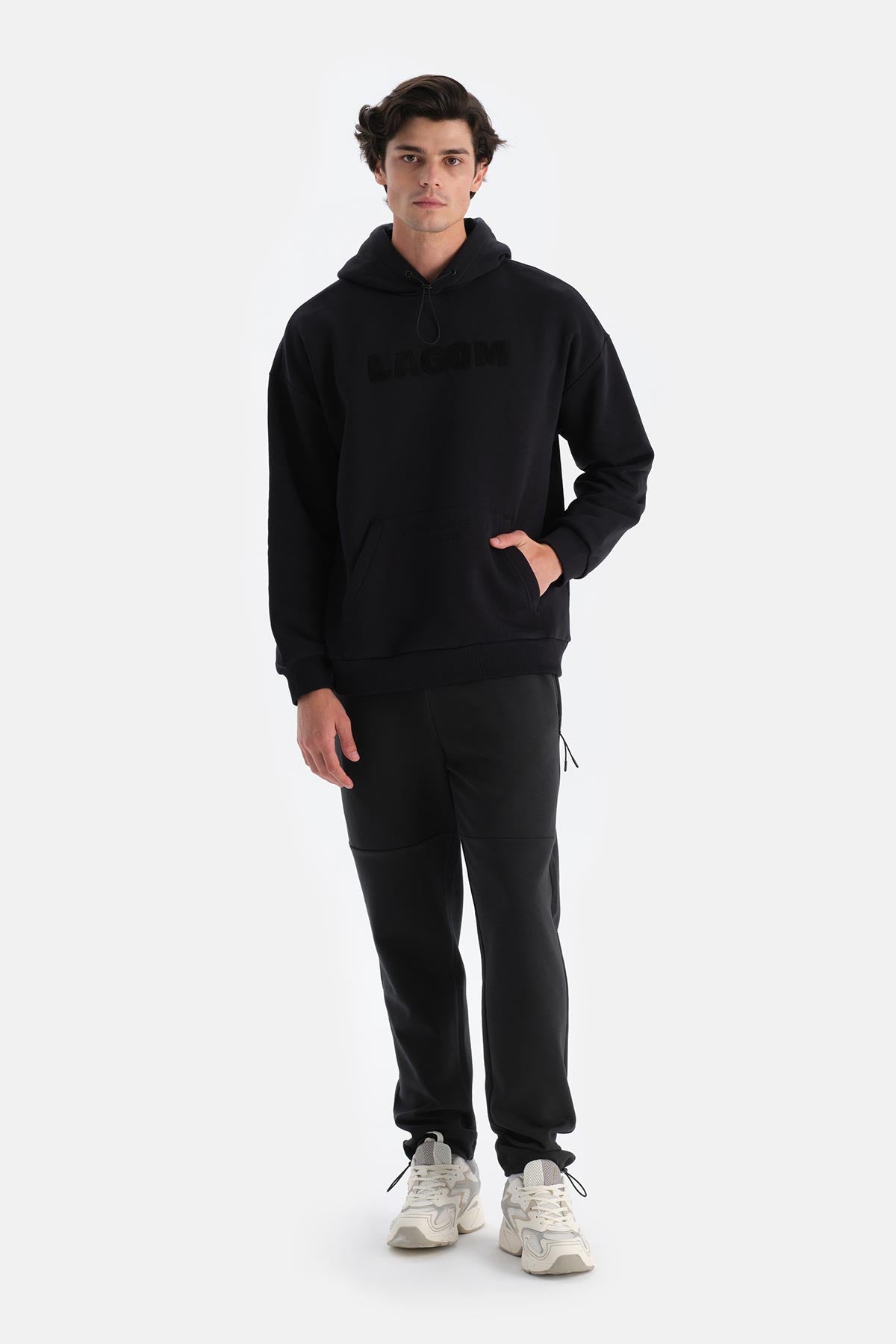 Siyah Erkek Içi Şardonlu Kapişonlu Sweatshırt