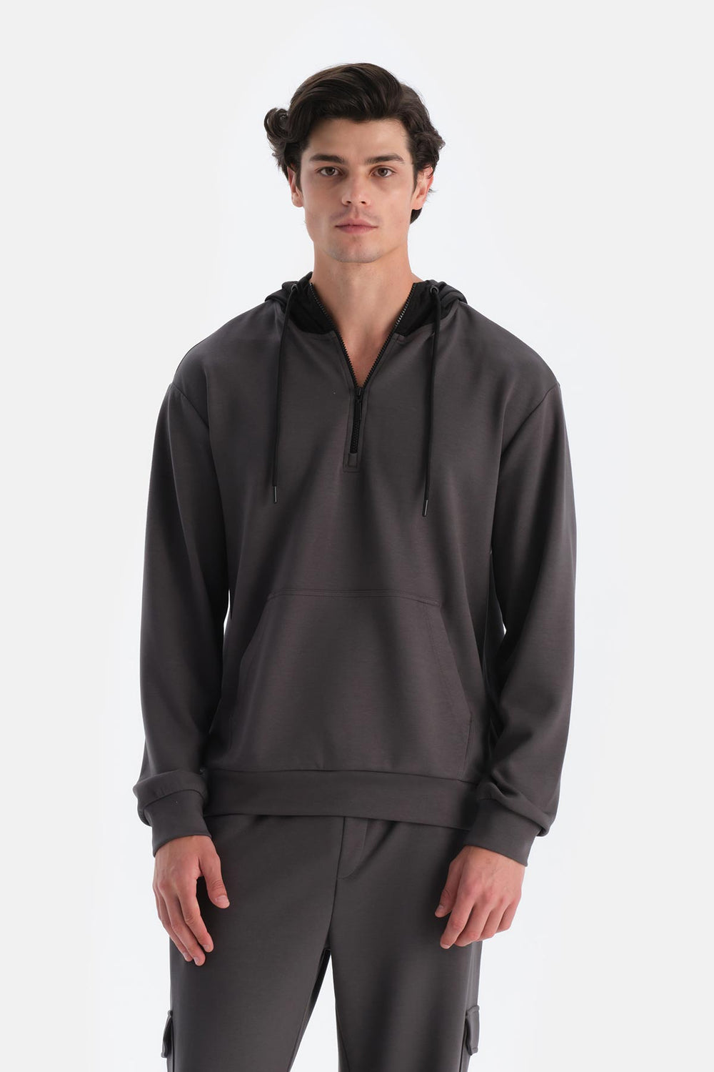 Antrasıt Erkek Kapişonlu Modal Sweatshırt