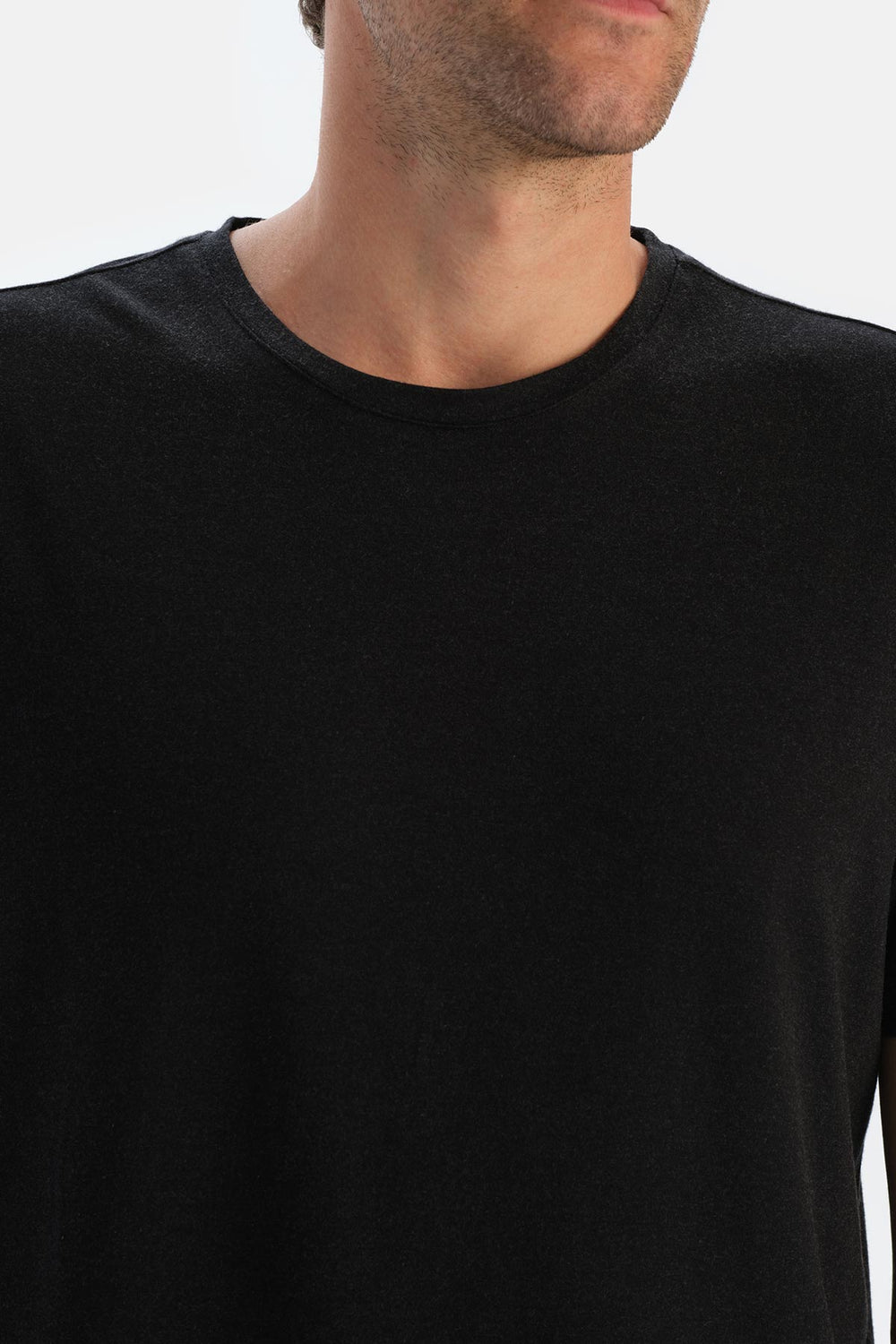 Antrasit Melanj Erkek Bıs Yaka Soft Touch Tişört Regular