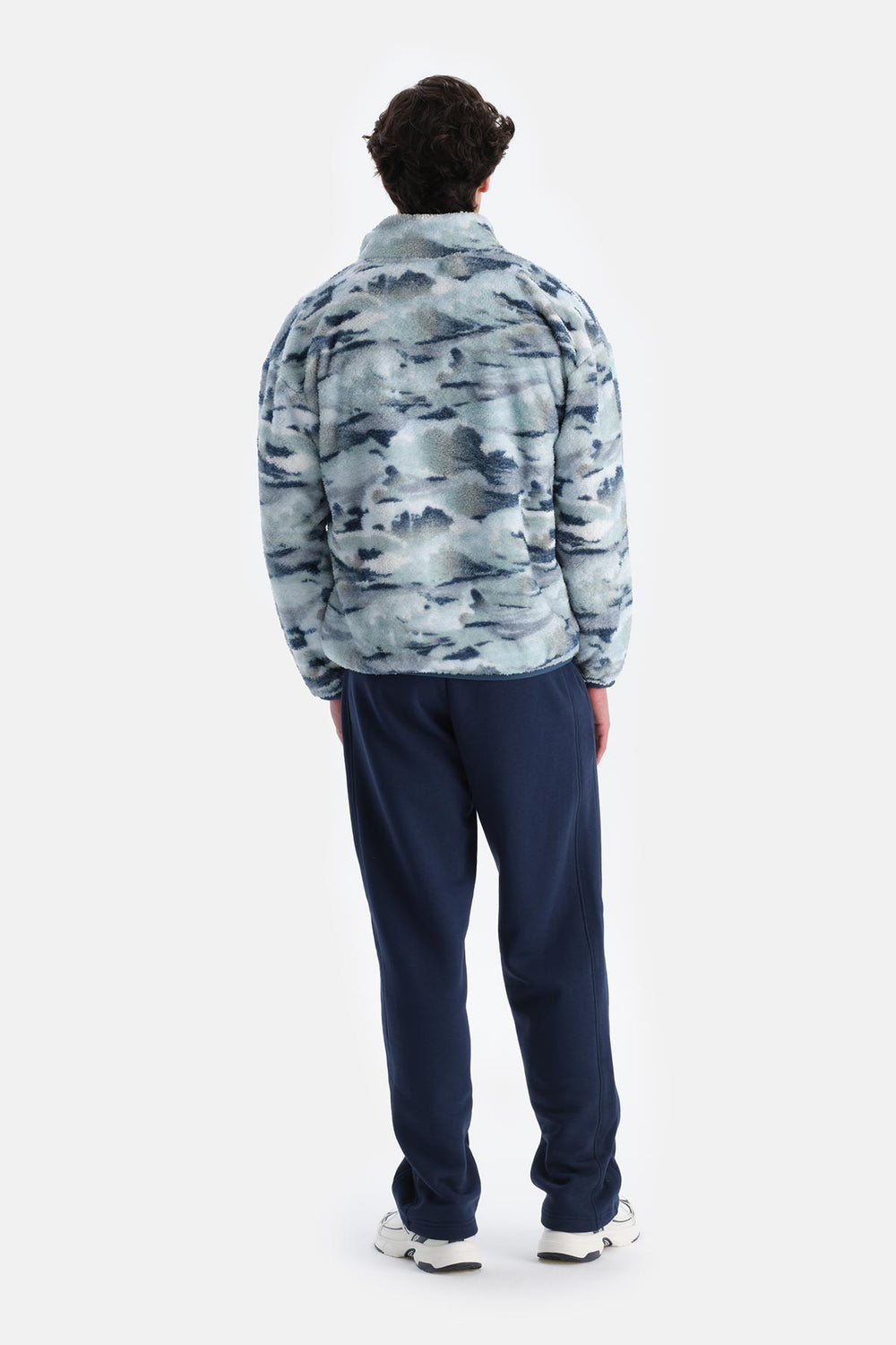 Lacivert Erkek Okyanus Baskılı Polar Sweatshırt