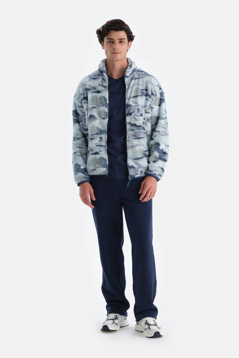 Lacivert Erkek Okyanus Baskılı Polar Sweatshırt