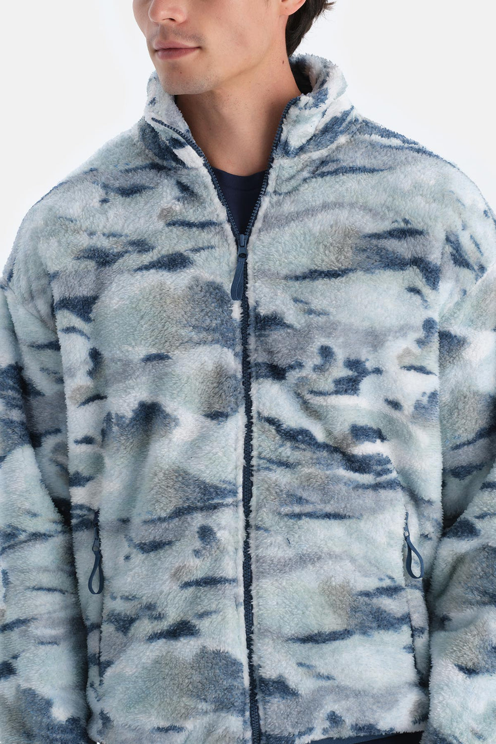 Lacivert Erkek Okyanus Baskılı Polar Sweatshırt