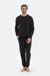 Siyah Metraj Baskılı Ipek Apre Interlok Pijama Takımı