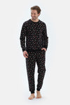 Siyah Metraj Baskılı Ipek Apre Interlok Pijama Takımı