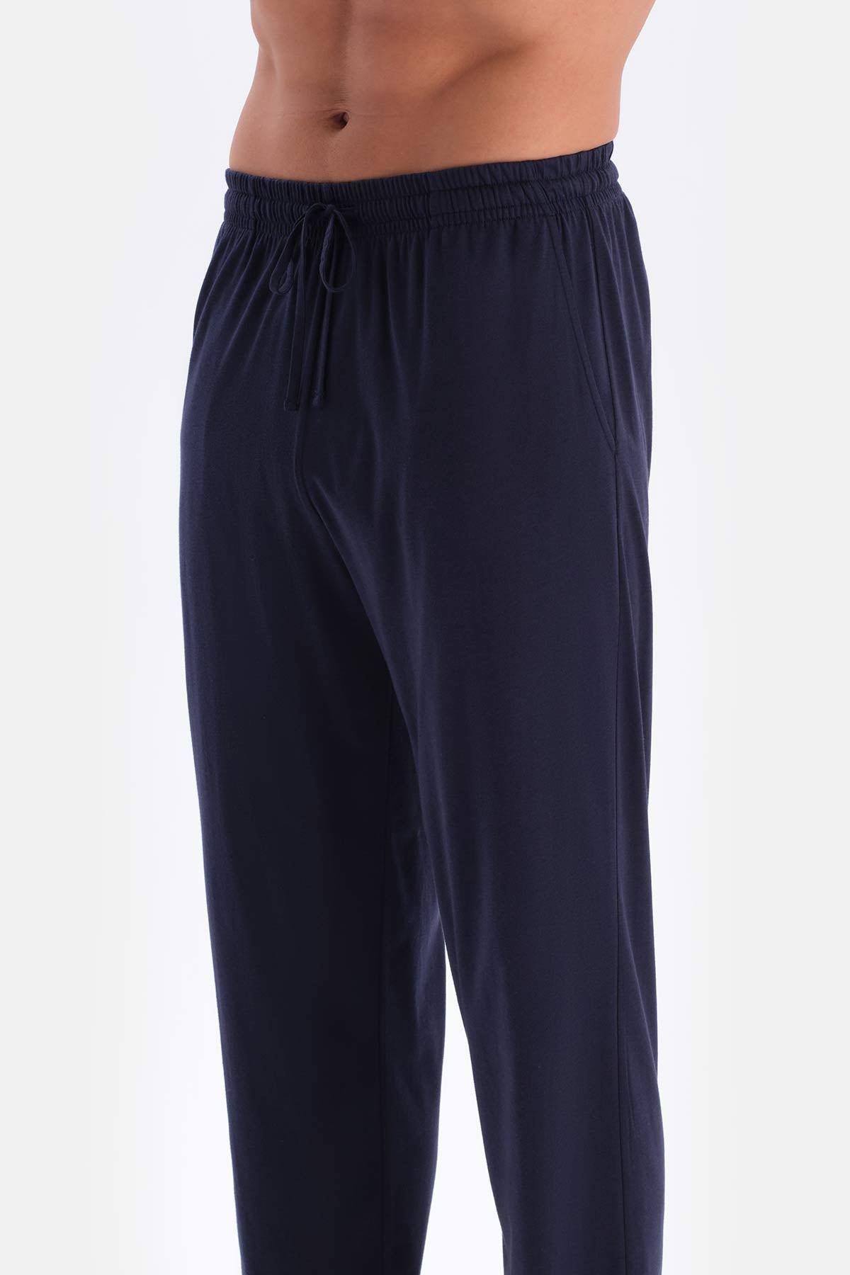 Lacivert Yarım Patlı Uzun Kollu Tişört Pantolon Pijama Takımı