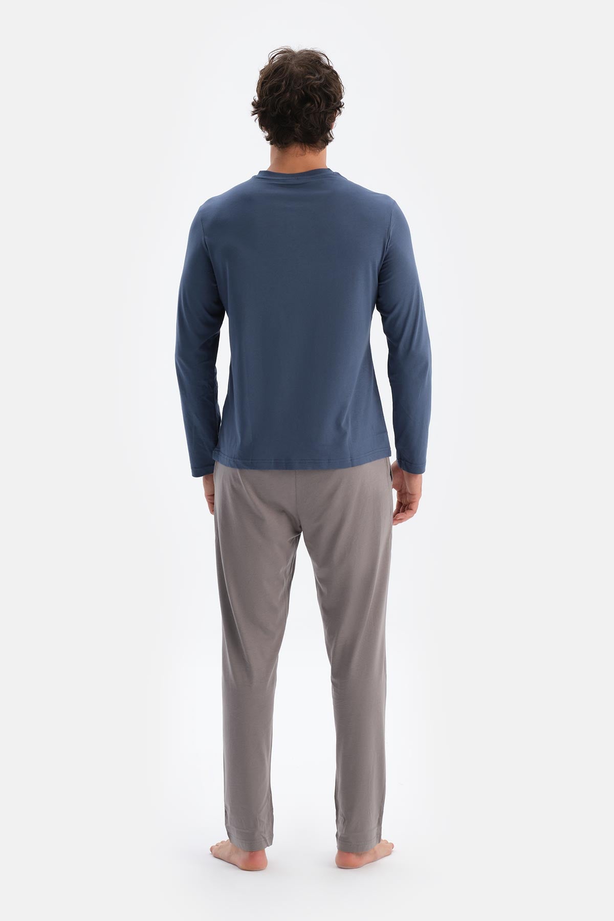 Mavi Patlı Uzun Kollu Tişört Pantolon Pijama Takımı