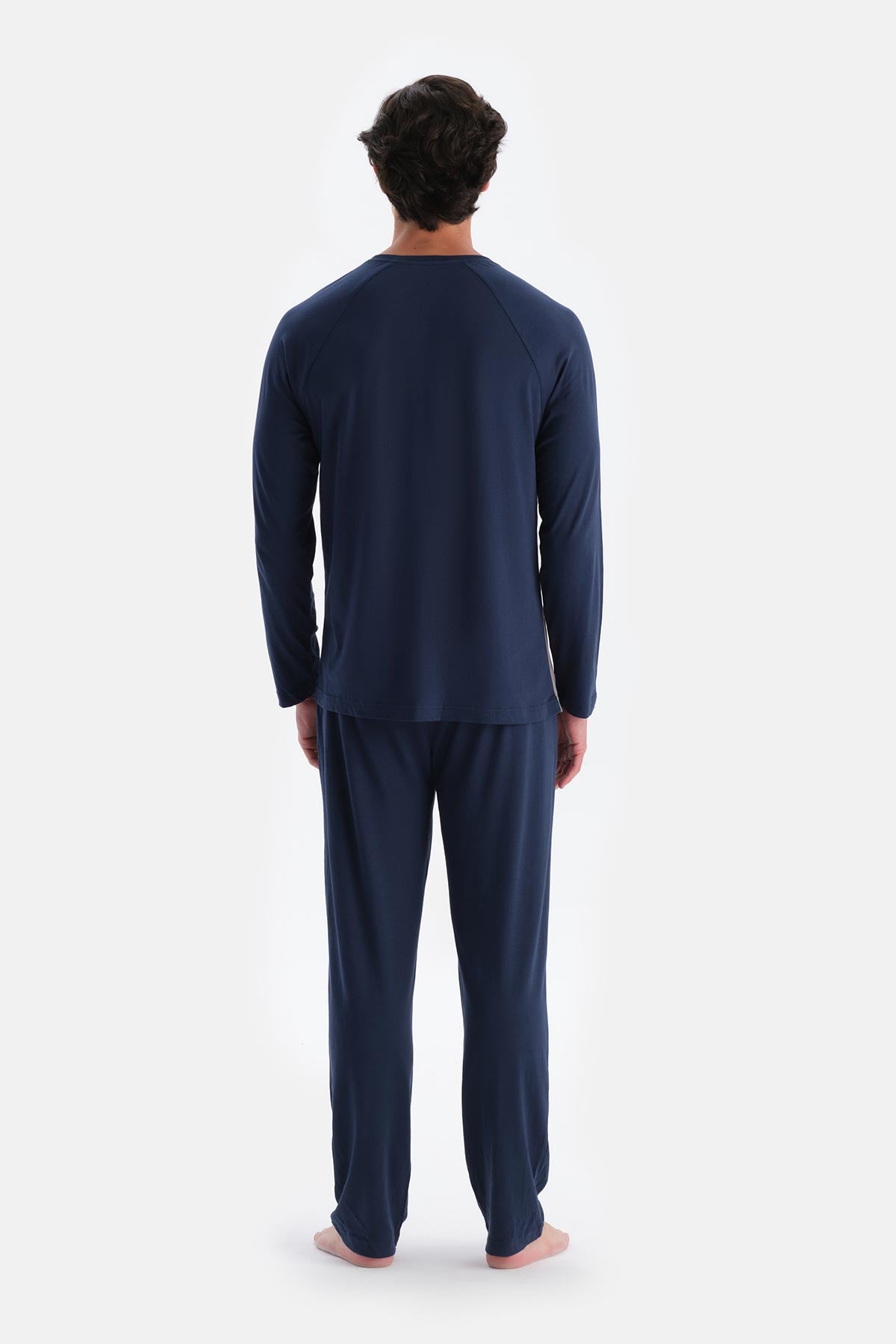 Lacivert Reglan Kol Detaylı Tişört Pantolon Pijama Takımı