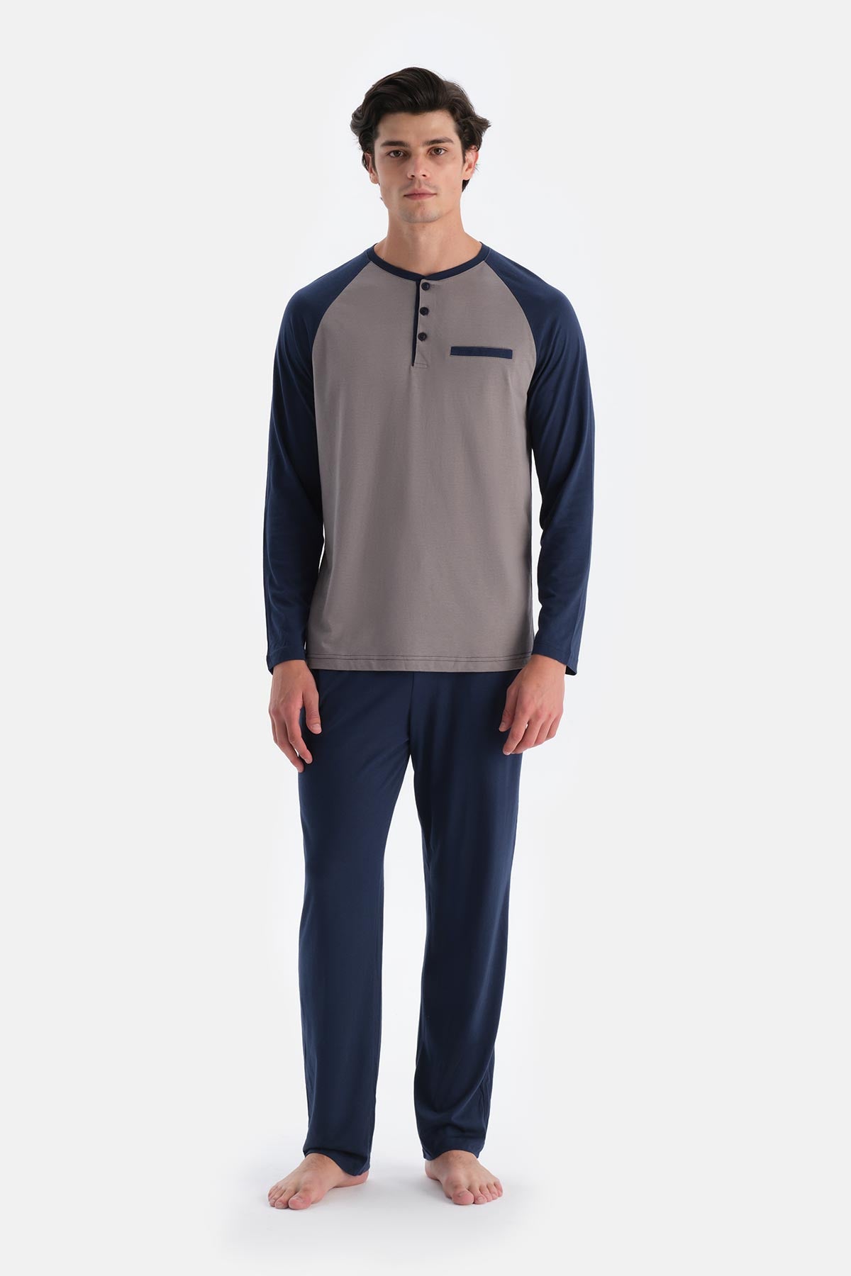 Lacivert Reglan Kol Detaylı Tişört Pantolon Pijama Takımı