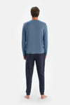 Mavi Dikiş Detaylı Uzun Kollu Tişört Pantolon Pijama Takımı