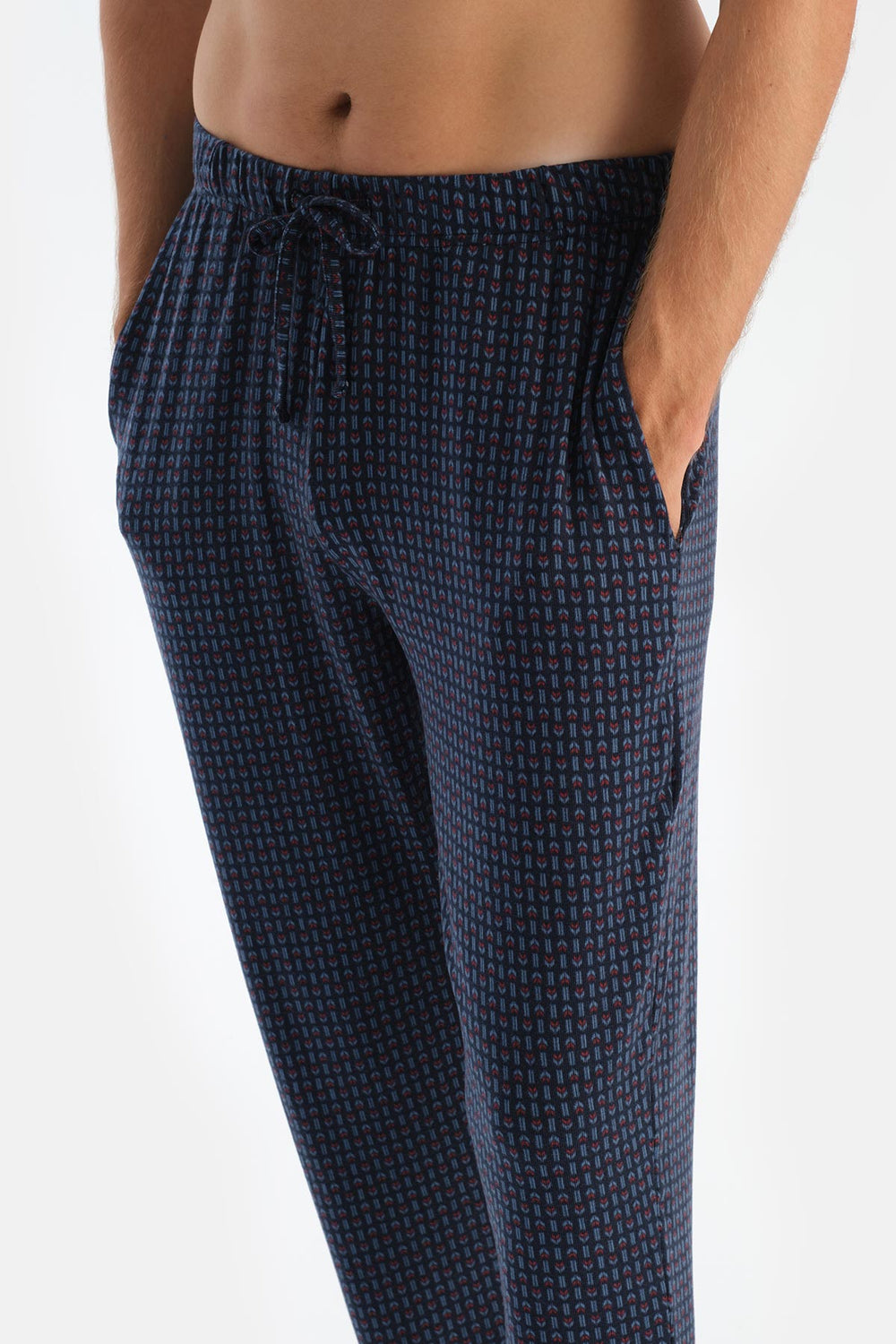 Mavi Dikiş Detaylı Uzun Kollu Tişört Pantolon Pijama Takımı