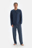 Lacivert Patlı Fleto Cepli Uzun Kollu Tişört Pantolon Pijama Takımı