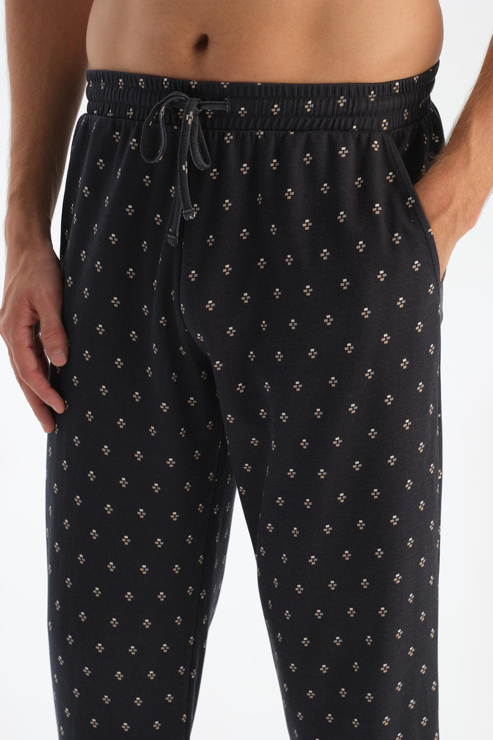 Füme Bisiklet Yaka Uzun Kol Tişört Desenli Pantolon Pijama Takımı