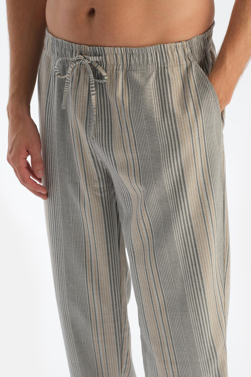 Antrasit Melanj Patlı Cepli Çizgili Pantolonlu Pijama Takımı