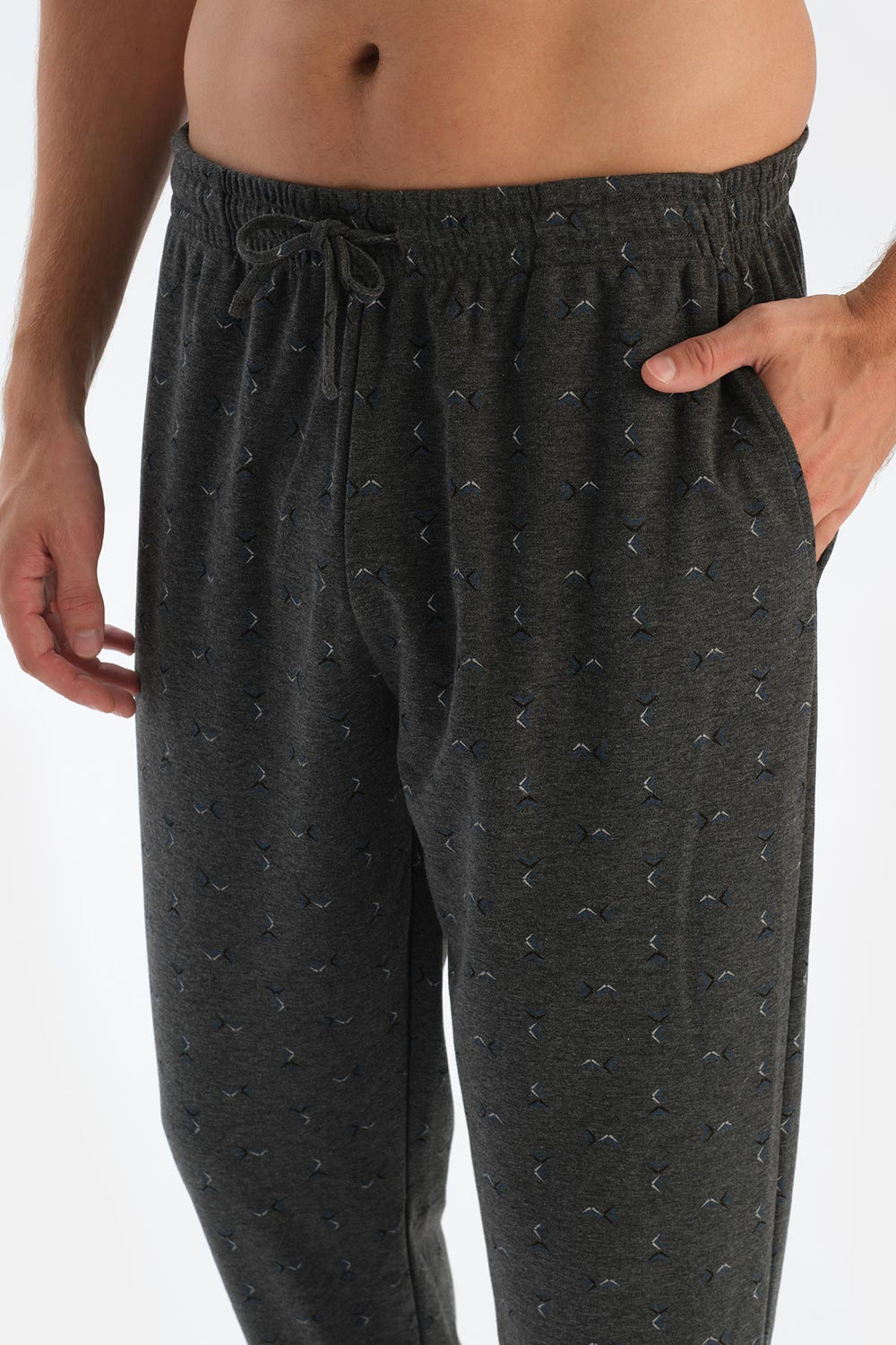 Antrasit Melanj Metraj Baskılı Ipek Apre Interlok Pijama Takımı