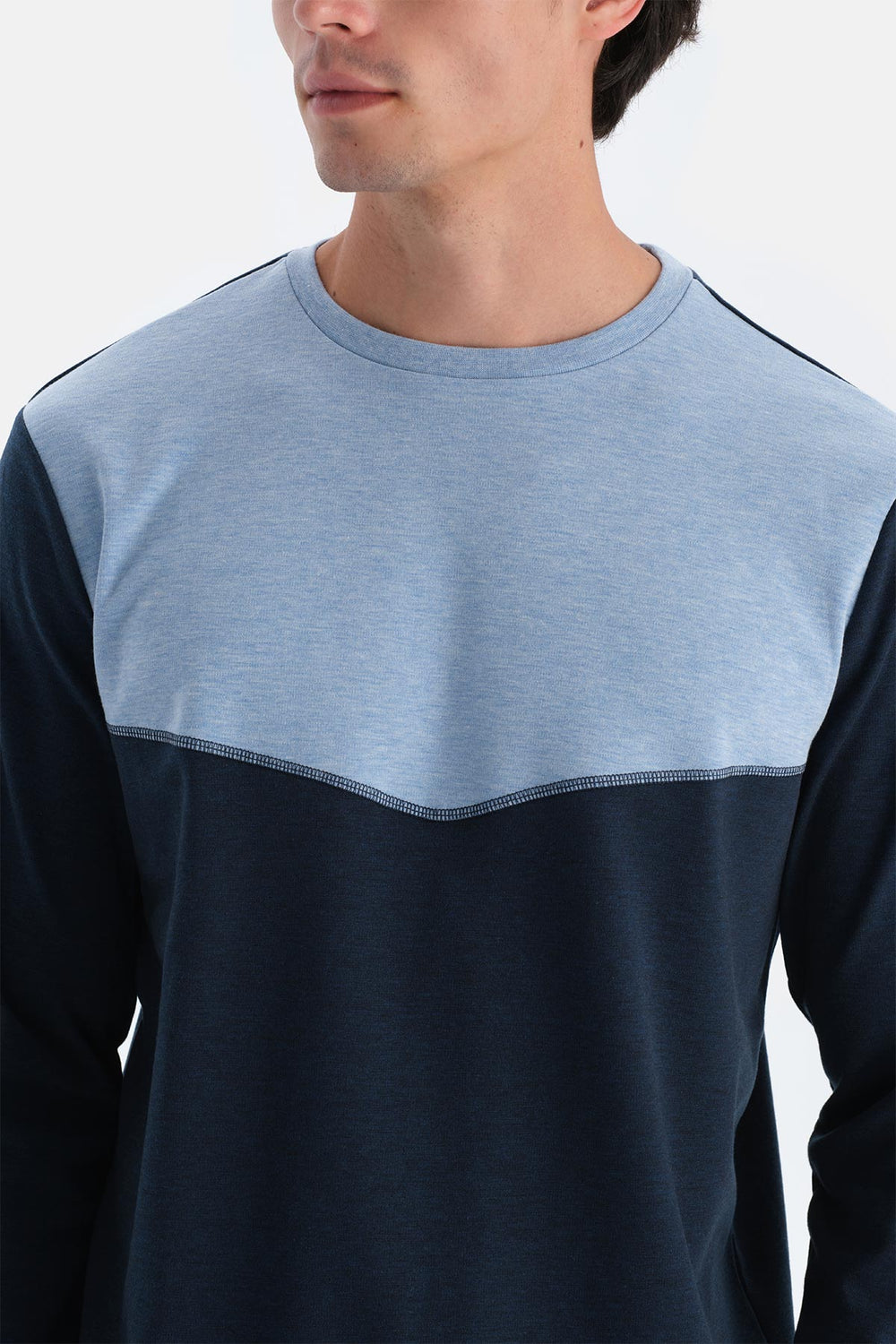 Indigo Melanj Bisiklet Yaka Uzun Kollu Jogger Pantolonlu Pijama Takımı