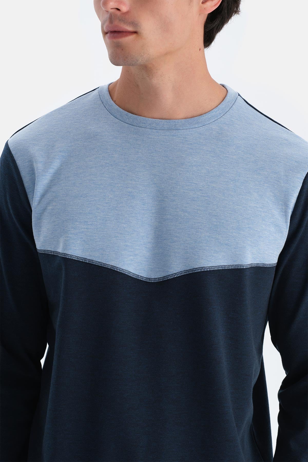 Indigo Melanj Bisiklet Yaka Uzun Kollu Jogger Pantolonlu Pijama Takımı