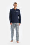 Indigo Patlı Fleto Cepli Ekose Pantolonlu Pijama Takımı