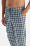 Indigo Patlı Fleto Cepli Ekose Pantolonlu Pijama Takımı