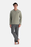 Açık Yeşil V Yaka Uzun Kollu Interlok Pijama Takımı