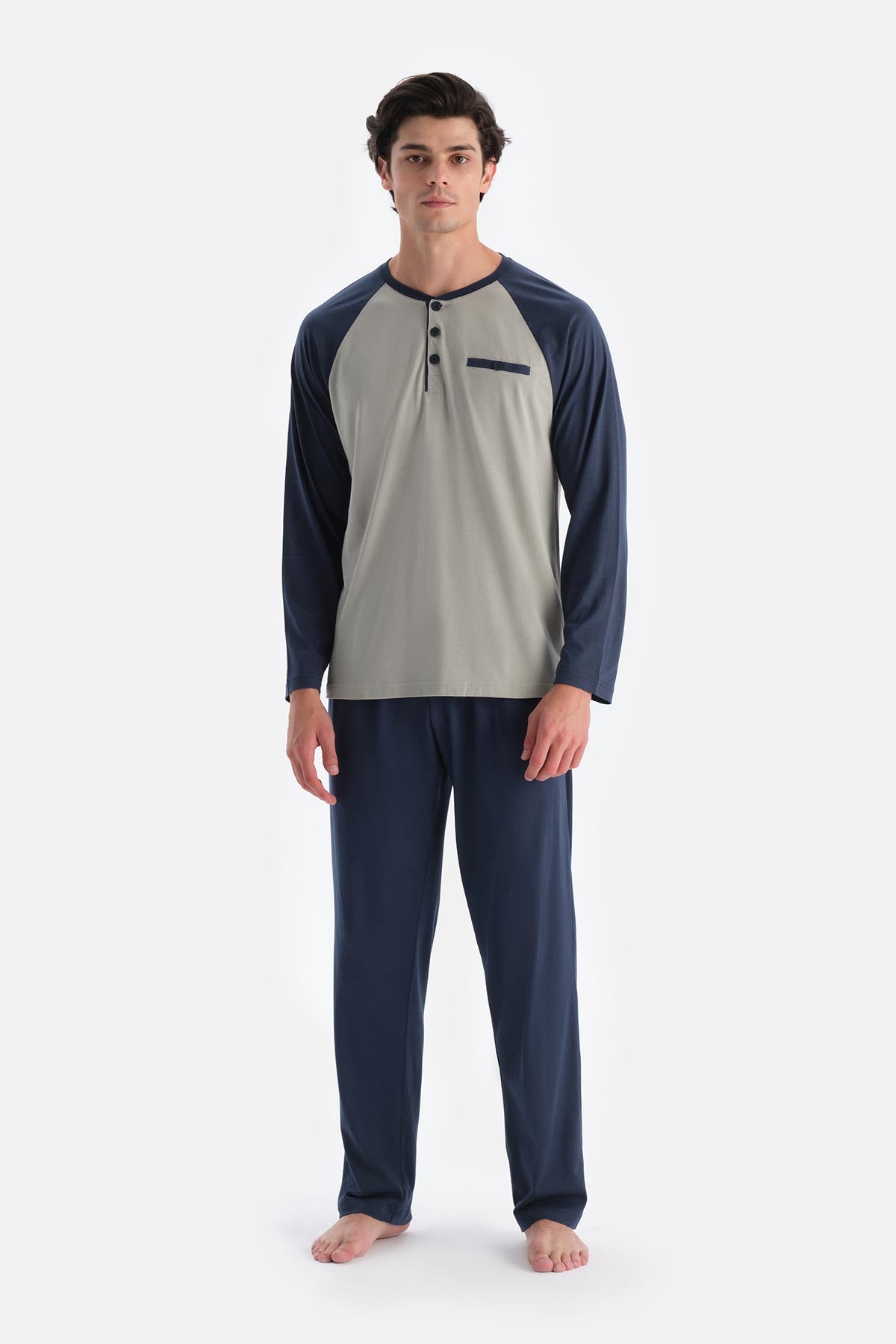 Açık Yeşil Yarım Patlı Reglan Kollu Pijama Takımı
