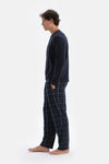 Lacivert Yarım Patlı Uzun Kollu Ekose Pantolonlu Pijama Takımı