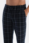 Lacivert Yarım Patlı Uzun Kollu Ekose Pantolonlu Pijama Takımı