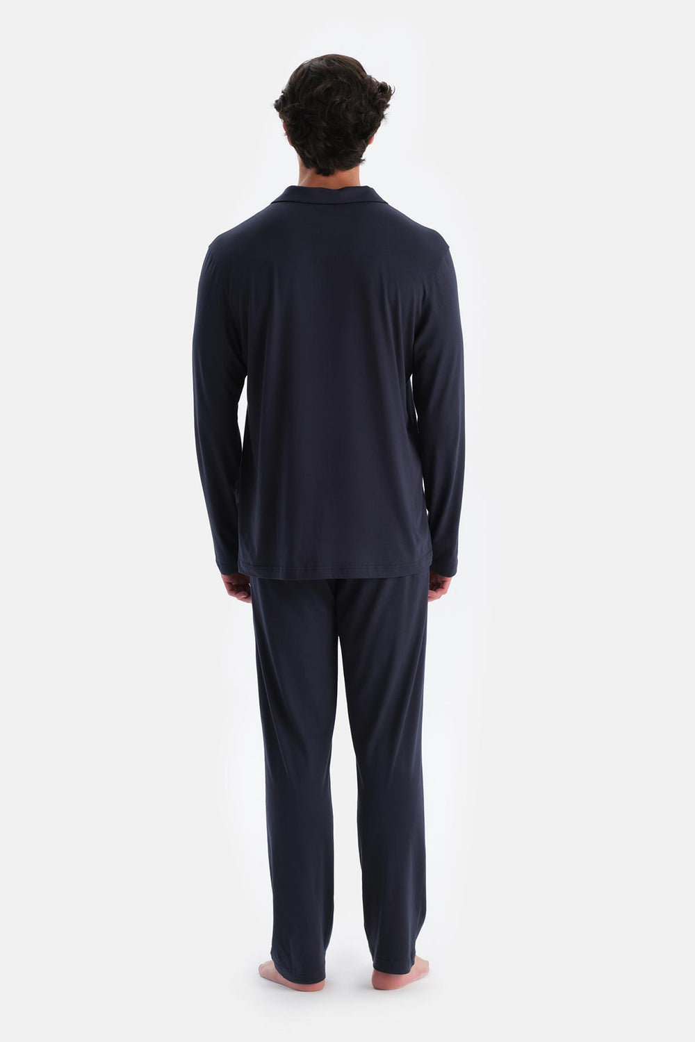 Lacivert Penye Modal Gömlek Pantolon Pijama Takımı