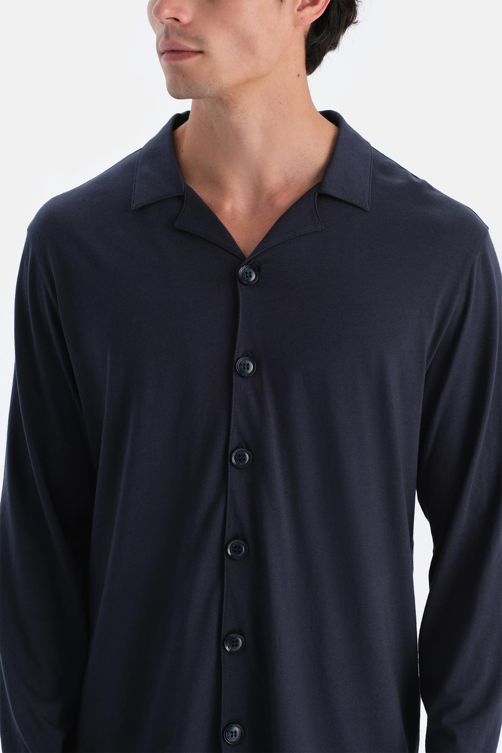 Lacivert Penye Modal Gömlek Pantolon Pijama Takımı