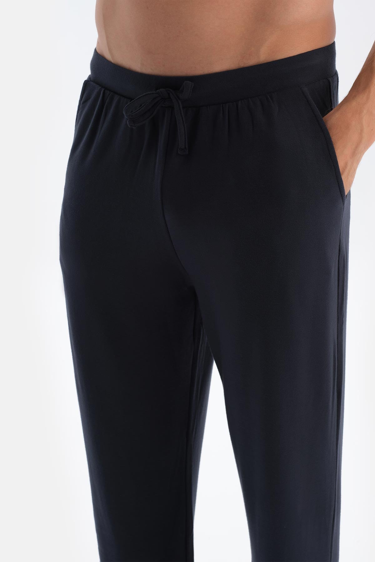 Lacivert Kol Ve Etek Ucu Bantlı Tişört Pantolon Pijama Takımı