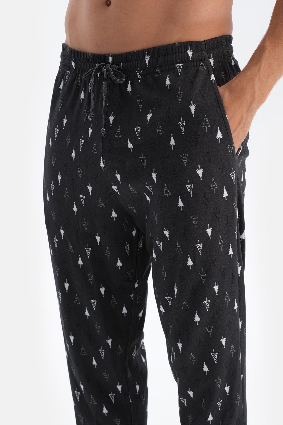 Antrasıt Metraj Desenli Ipek Apre Interlok Pijama Takımı