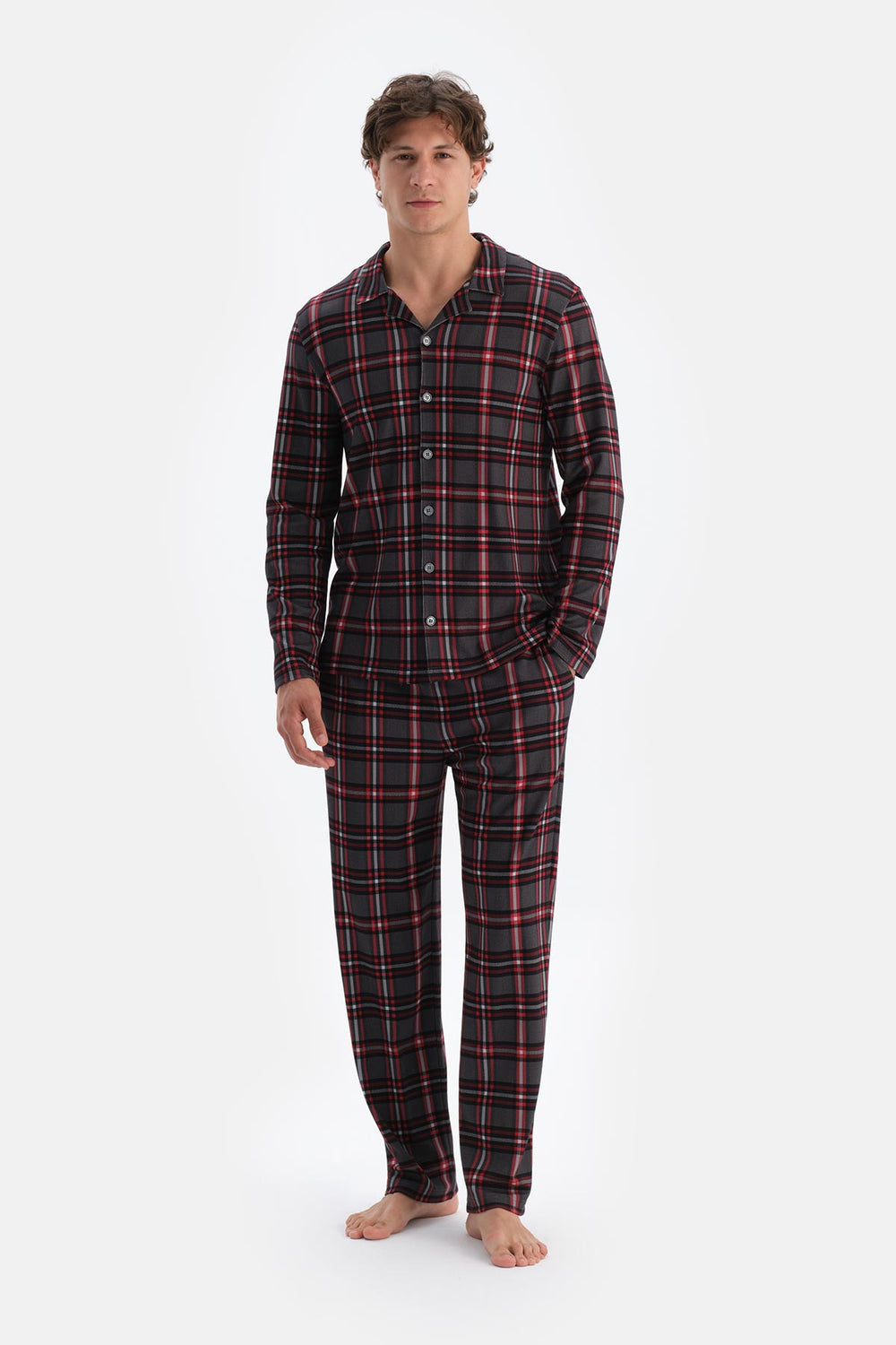 Multicolor Ekose Interlok Gömlek Pijama Takımı