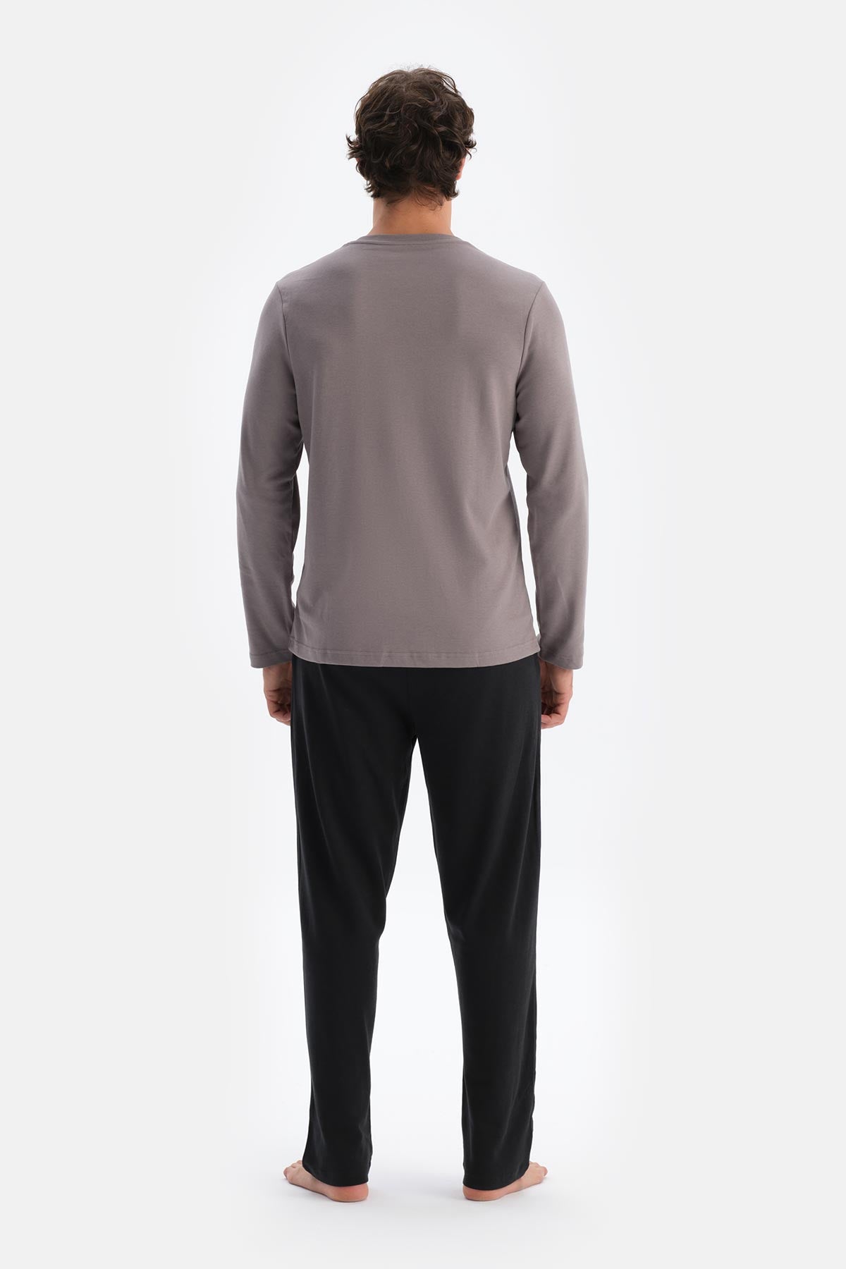 Füme Yarım Patlı Uzun Kollu Celliant Pijama Takımı