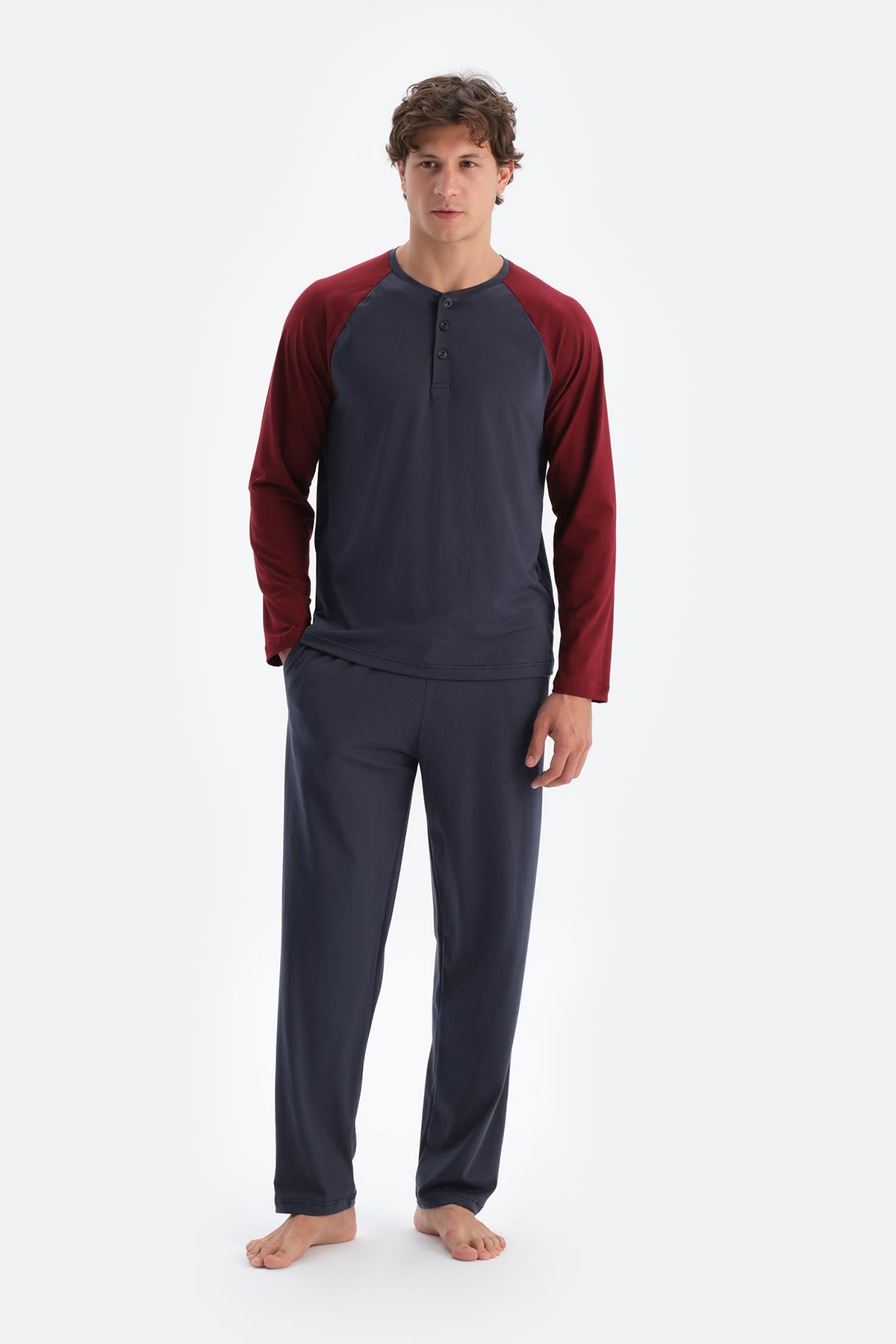 Antrasıt Erkek Reglan Kol Pijama Takımı