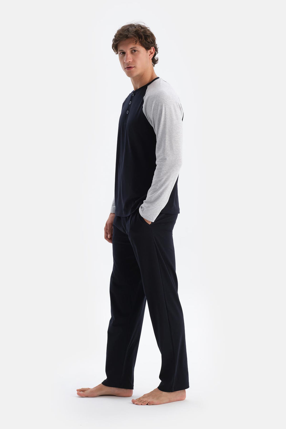 Gri Melanj Erkek Reglan Kol Pijama Takımı