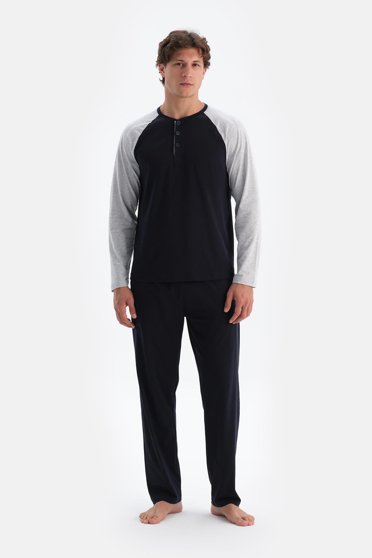 Gri Melanj Erkek Reglan Kol Pijama Takımı