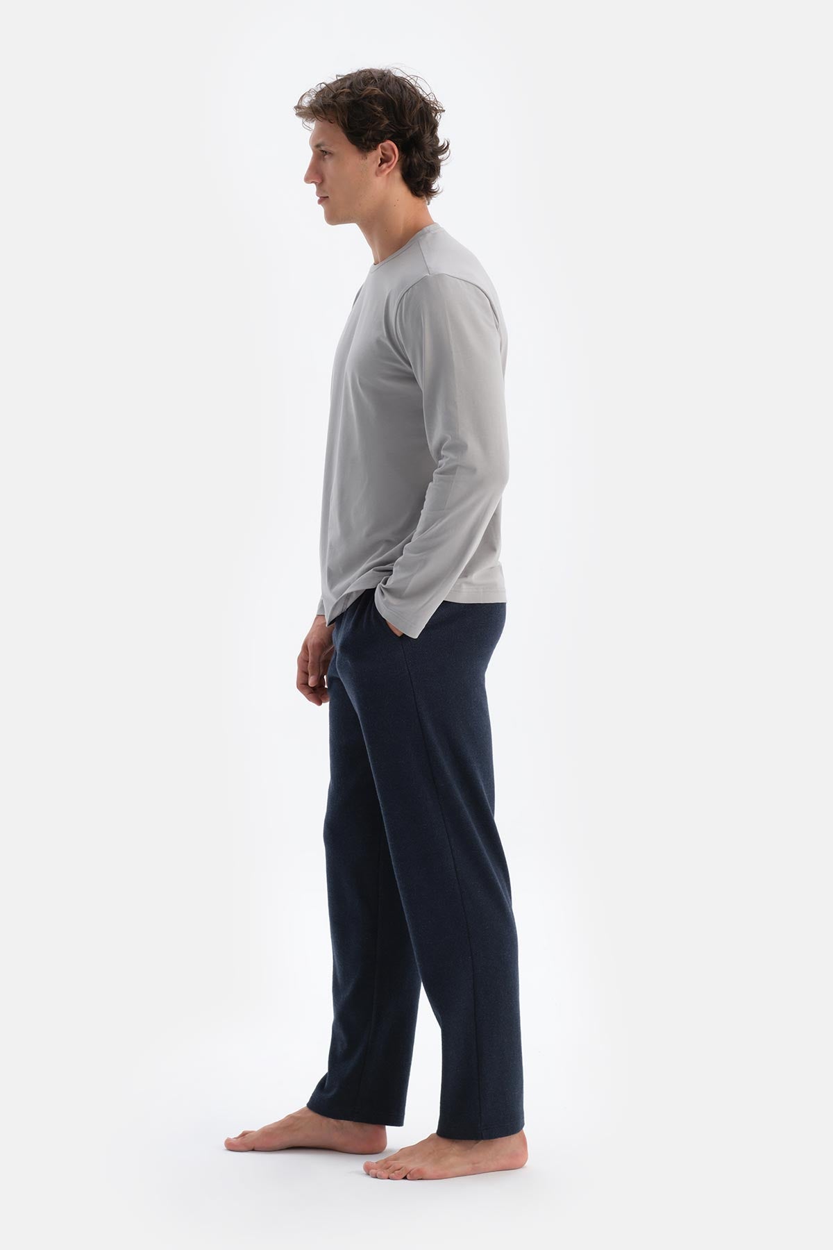 Lacivert Boru Paça Örme Pantolon