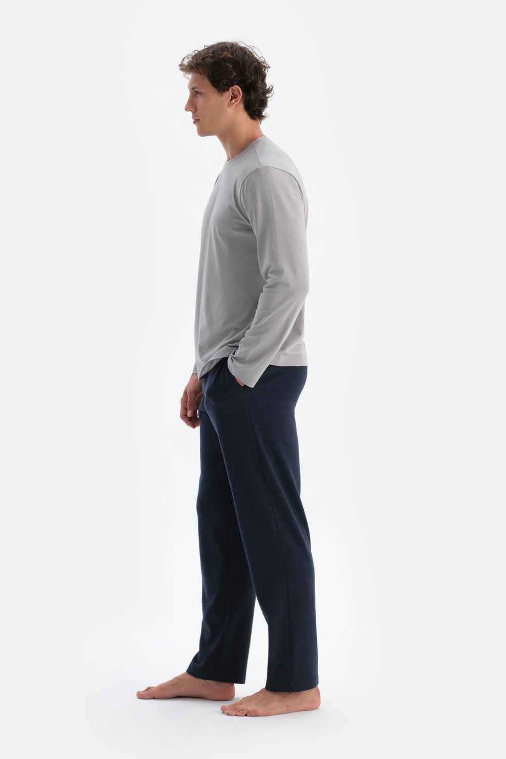 Lacivert Boru Paça Örme Pantolon