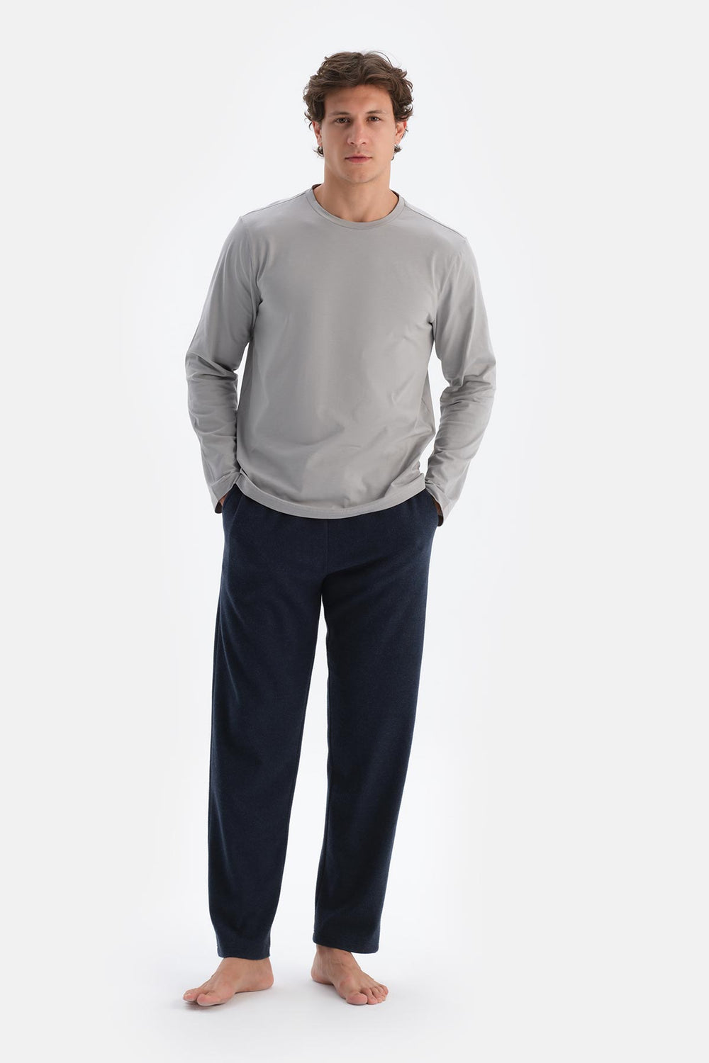 Lacivert Boru Paça Örme Pantolon