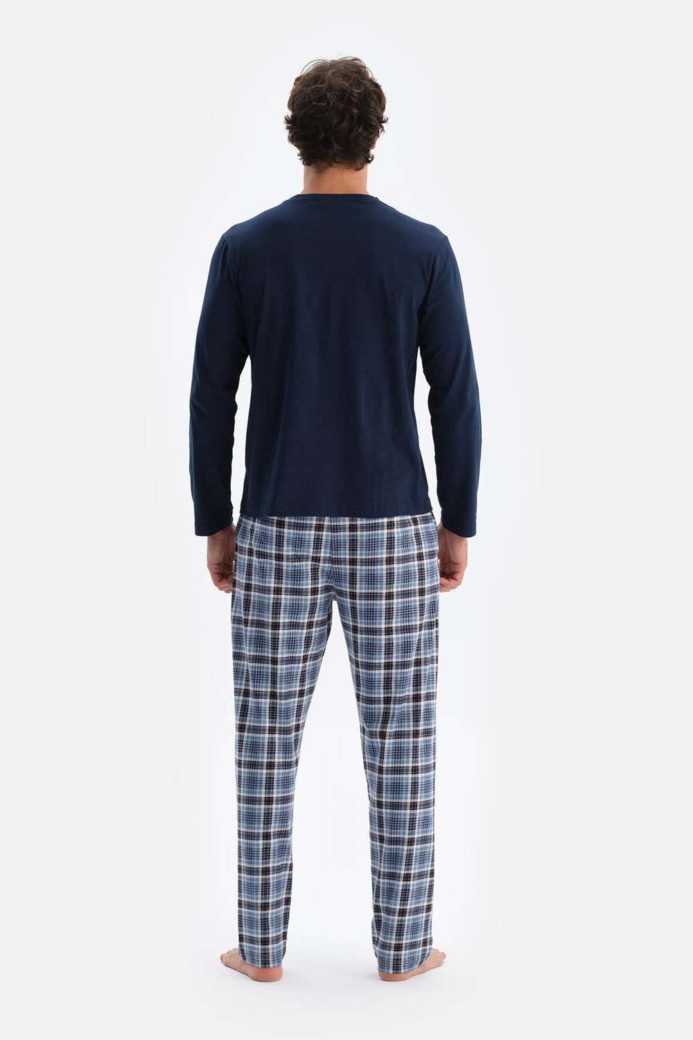 Indigo Bisiklet Yaka Pamuk Pijama Üstü