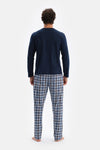 Indigo Bisiklet Yaka Pamuk Pijama Üstü