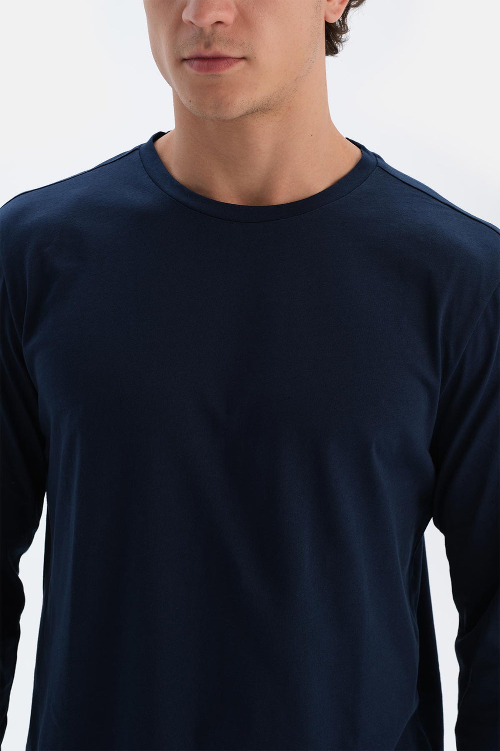 Indigo Bisiklet Yaka Pamuk Pijama Üstü